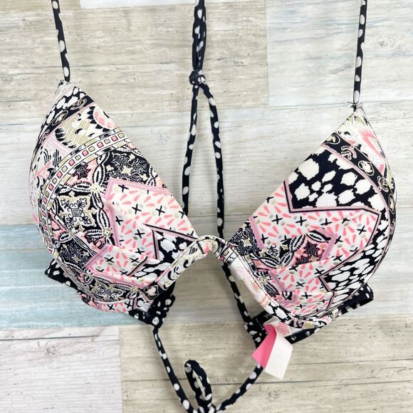 Victorias Secret Swim The Fabulous Strappy Tassel Bikini Bra Black Pink 34C - Picture 2 of 7